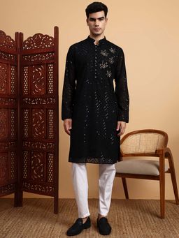 Sufiza Lifestyle - Black Embroidered Kurta