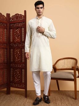 Sufiza Lifestyle - Cream Embroidered Kurta