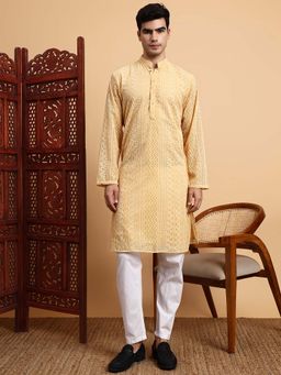 Sufiza Lifestyle - Yellow Embroidered Kurta
