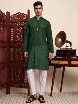 Sufiza Lifestyle - Green Embroidered Kurta