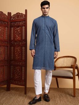 Sufiza Lifestyle - Grey Embroidered Kurta