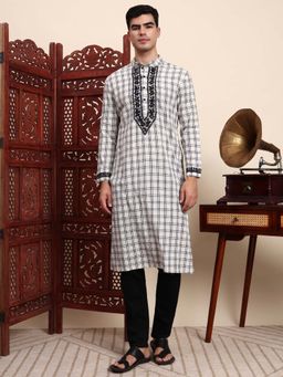 Sufiza Lifestyle - Off White Checks Kurta