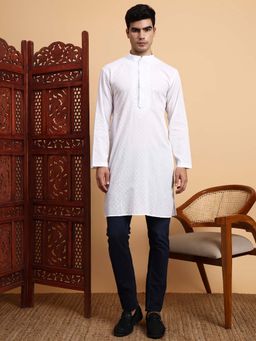Sufiza Lifestyle - White Embroidered Kurta