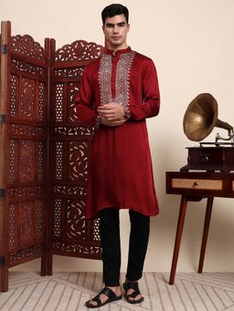 Sufiza Lifestyle - Maroon Embroidered Kurta