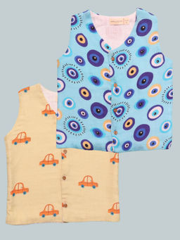 Mama & Peaches - Cotton Muslin Jablas - Cars & Blue Evil Eye (Pack of 2)