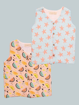 Mama & Peaches - Cotton Muslin Jablas - Coral Starfish & Vibrant Lemons (Pack of 2)