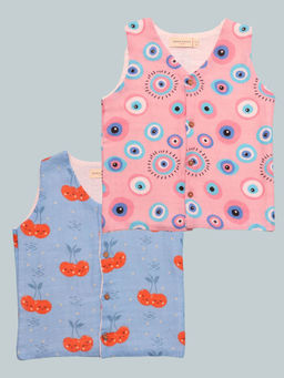 Mama & Peaches - Cotton Muslin Jablas - Pink Evil Eye & Cheerful (Pack of 2)