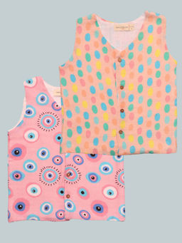 Mama & Peaches - Cotton Muslin Jablas - Pink Evil Eye & Colourful Polka (Pack of 2)