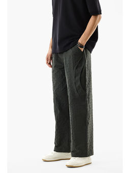Snitch - Dark Green Textured Relaxed Casual Trouser for Men
