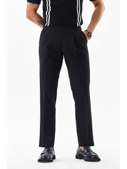 Snitch - Black Self-Design Slim Formal Trouser for Men