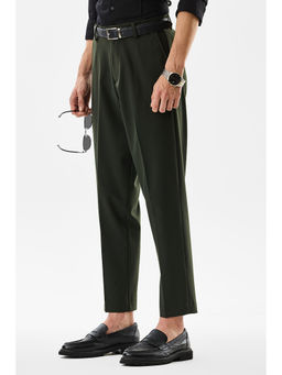 Snitch - Dark Green Solid Slim Formal Trouser for Men