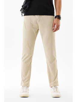 Snitch - Beige Corduroy Relaxed Casual Trouser for Men