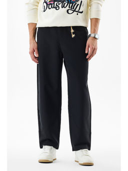 Snitch - Black Solid Relaxed Casual Trouser for Men