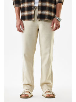 Snitch - Cream Solid Regular Casual Trouser for Men