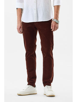Snitch - Brown Corduroy Slim Casual Trouser for Men