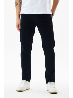 Snitch - Navy Blue Corduroy Slim Casual Trouser for Men