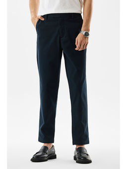 Snitch - Navy Blue Solid Slim Casual Trouser for Men