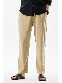 Snitch - Beige Stripes Regular Casual Trouser for Men