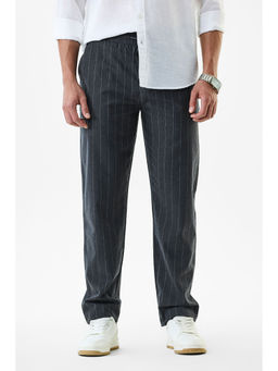 Snitch - Charcoal Grey Stripes Regular Casual Trouser for Men