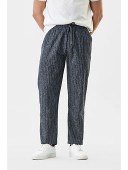 Snitch - Charcoal Grey Stripes Regular Casual Trouser for Men
