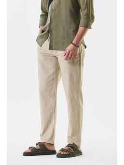 Snitch - Beige Stripes Regular Casual Trouser for Men