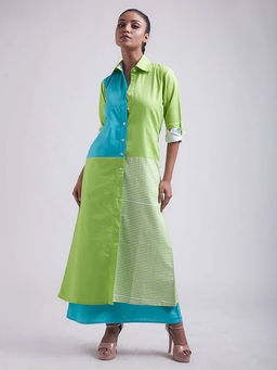 UDD DESIGN - Green You Brighten Me Up Shirt-Dress with Inner (Set of 2)