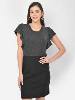 Latin Quarters - Black Lurex Cap Sleeve 2 Fir 1 Dress With Ruffles