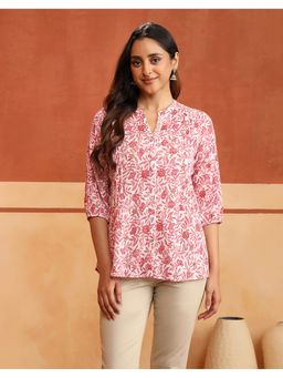 Fabindia - White Cotton Floral Printed Top
