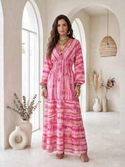 BOHOLYFE - Rosalie Raspberry Blush Boho Maxi Dress