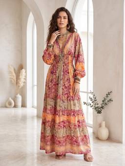 BOHOLYFE - Evelina Sangria Sunset Boho Maxi Dress