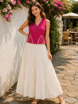 AAREIN - Women'S Pink Bohemian Linen Top