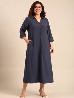 THE PINK MOON - Charcoal Solid Midi Dress
