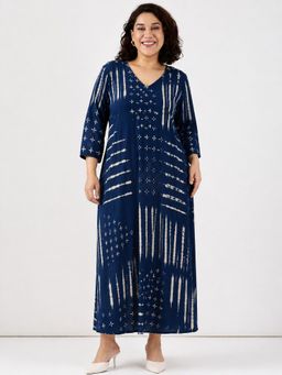 THE PINK MOON - Navy Printed Cotton A-Line Dress