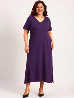THE PINK MOON - Purple Rib Cotton A-Line Dress