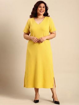 THE PINK MOON - Yellow Rib Cotton A-Line Dress