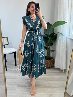 Femvy - Women'S Green Printed Crepe Dress