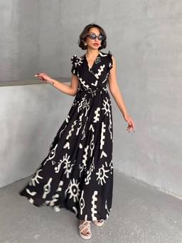 Femvy - Black Women Printed Crepe Dress