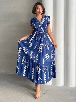 Femvy - Blue Women Printed Crepe Dress