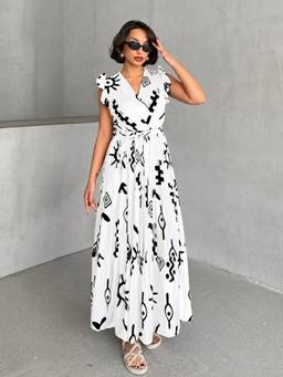 Femvy - White Women Printed Crepe Dress