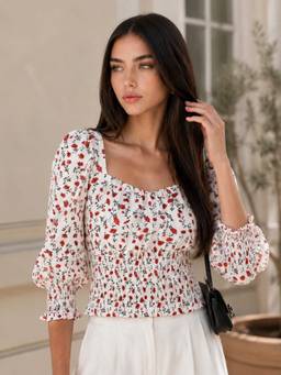 STREET 9 - White Women's Floral Smocked Top
