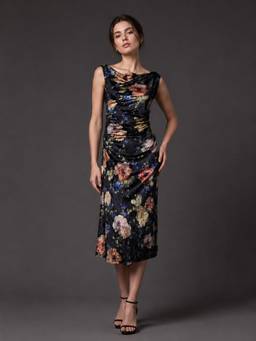 Odette - Black Velvet Floral Women's Dress