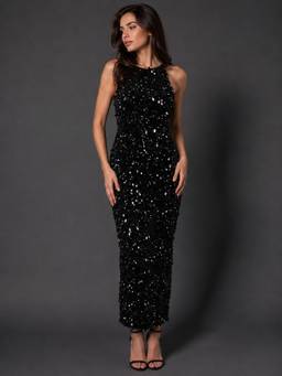 Odette - Black Velvet Embellished Dress