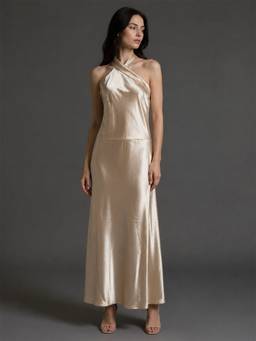 Odette - Women'S Gold Satin Plain Dresses