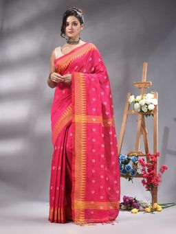 Angoshobha - Traditional Pink Cottonblend Handloom Saree Without Blouse