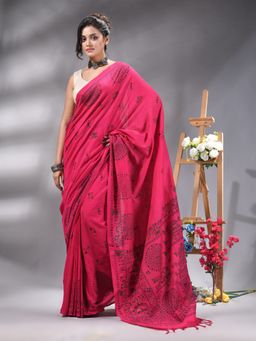 Angoshobha - Hote Pink Cottonblend Printed Saree Without Blouse