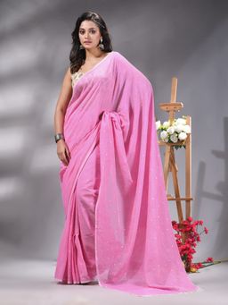 Angoshobha - Pink Handloom Cotton Saree Without Blouse