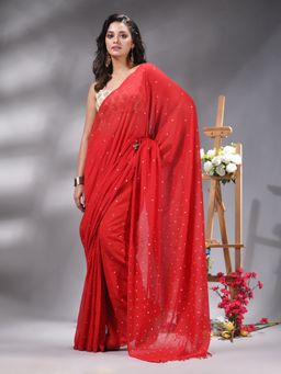 Angoshobha - Red Handloom Cotton Saree Without Blouse
