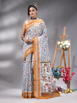 Angoshobha - Mustard Cottonblend Printed Saree Without Blouse