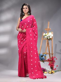 Angoshobha - Hot Pink Cottonnlend Embroidery Saree Without Blouse