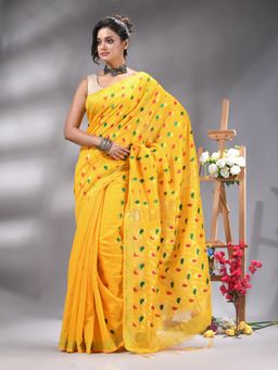 Angoshobha - Yellow Colour All Body Jamdani Work Saree Without Blouse